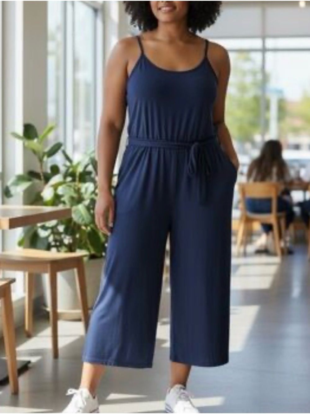 Venus Navy Strappy Wide-Leg Jumpsuit with Tie Waist Size XS